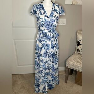 Eliza J Flutter Sleeve Faux Wrap Maxi Dress